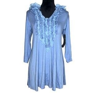 NWT Karen Kane Rayon Blend Blue 3/4 Sleeve Ruffle Tunic Size Large